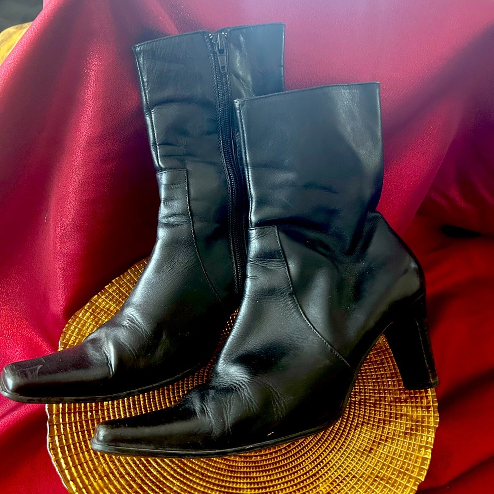 Leather Squared Toed Ankle Boots
